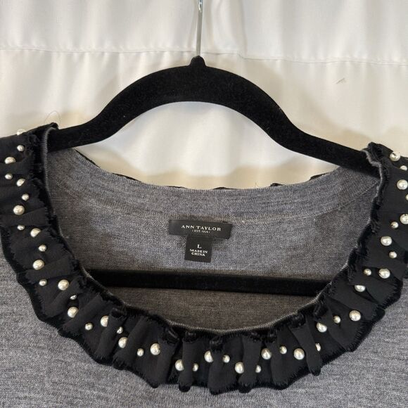 Ann Taylor Merino Wool Blouse Women's Large Grey Extra Fine Sleeveless Beaded - Picture 4 of 9